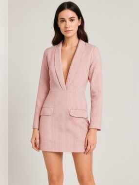 Choosy pink plaid long-sleeve fitted collared blazer mini dress NEW sizes 0-4